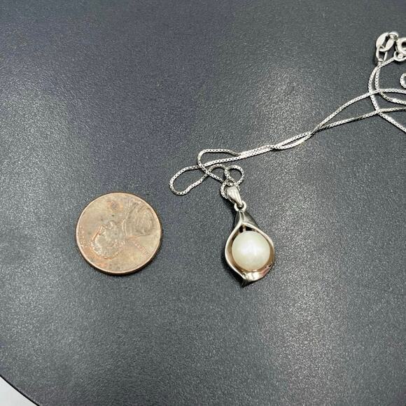 CP Sterling Silver White Freshwater Cultured Pearl Pendant Chain Necklace 18” - Picture 6 of 11